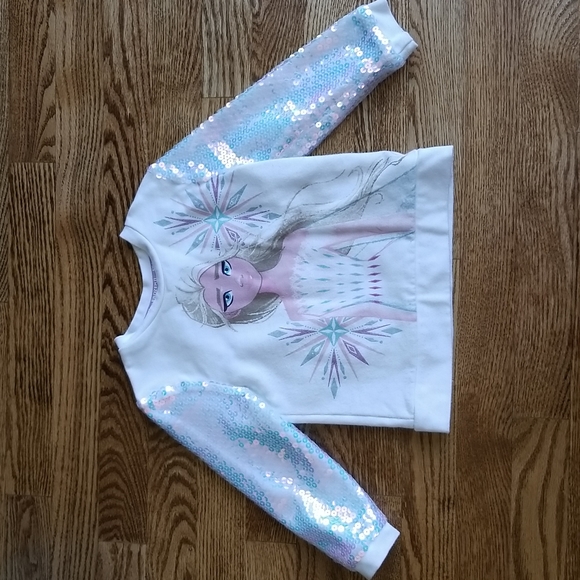 (3T) Toddler Girl's Frozen II Elsa Long Sleeve Top β€ Sequined Sleeves